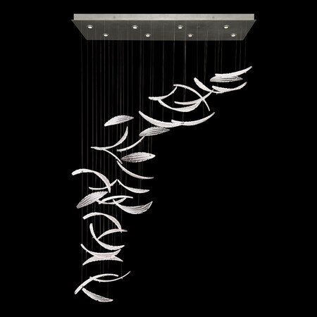 Fine Art Lamps Elevate Linear Chandelier, Plume, 8-Light, LED, Clear Crystal & White Glass, Silver Leaf Canopy, 54" 894840-121ST